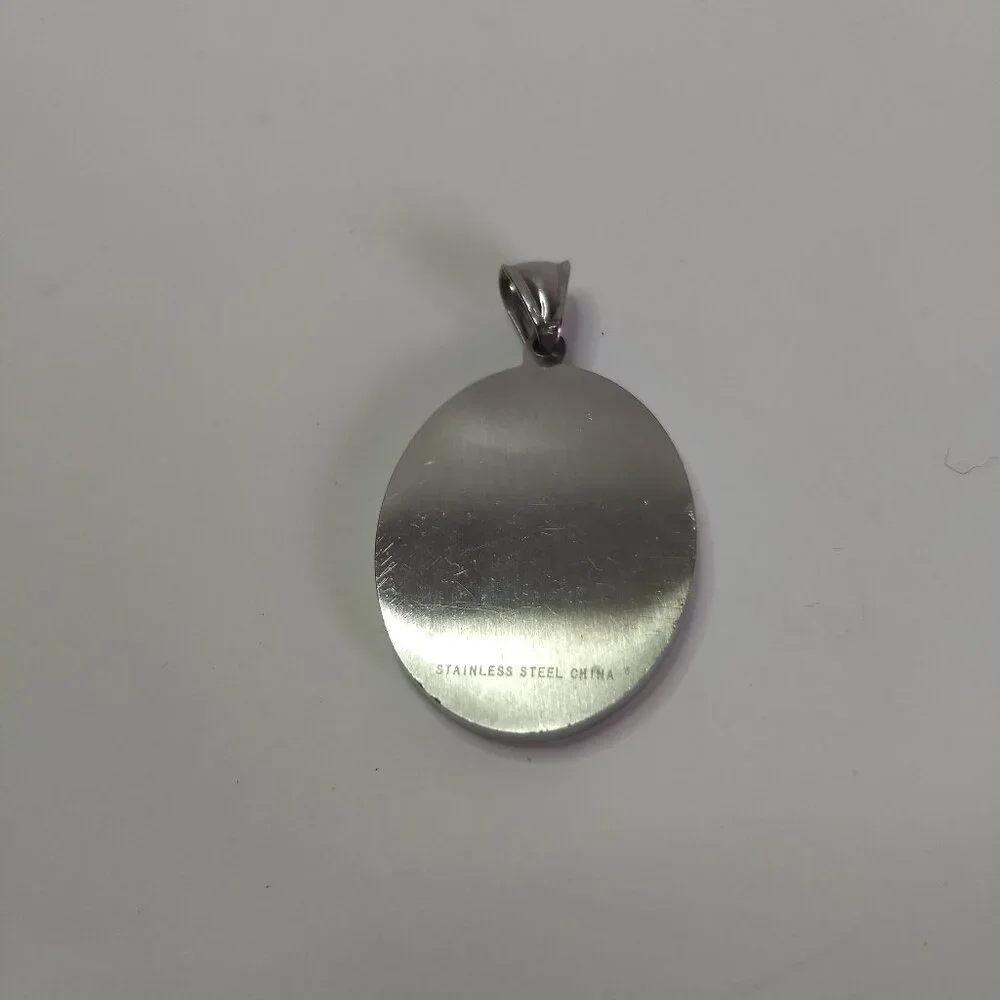 Nuestra Senora De Guadalupe Etched Oval Stainless Steel Pendant Religious Gift